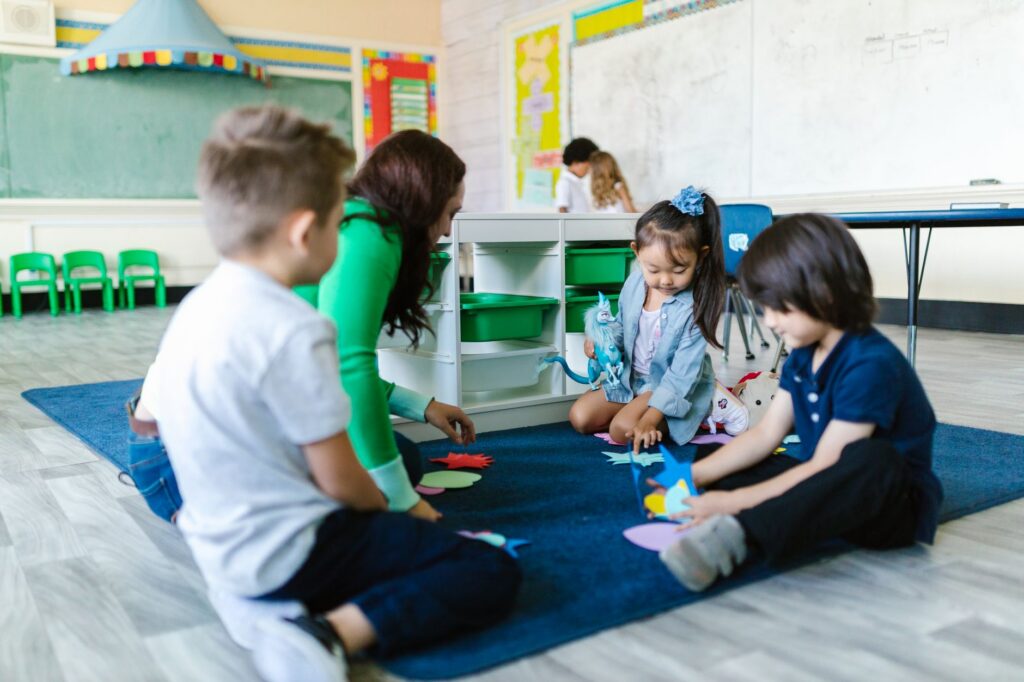kindergarten children morning circle talking teacher