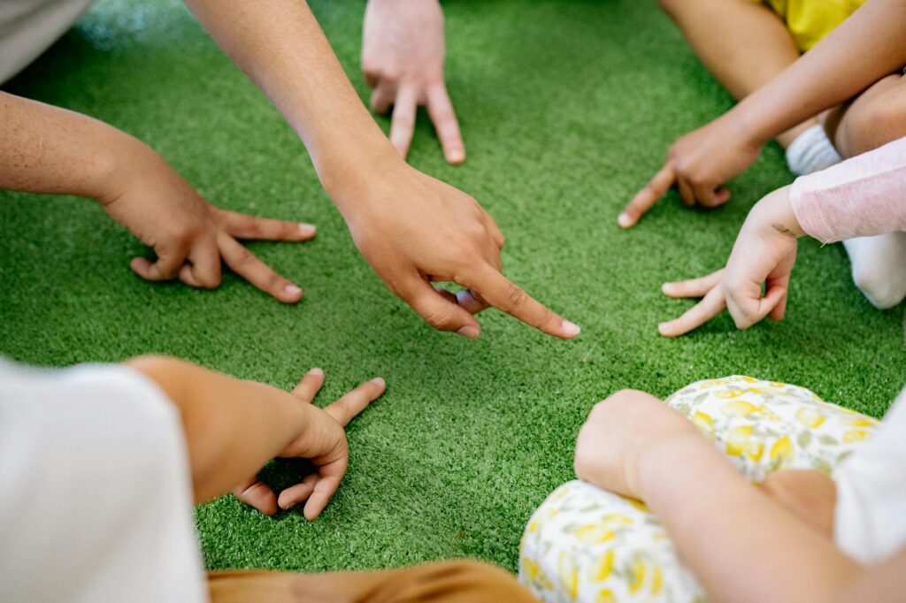 kindergarten children playing outdoor