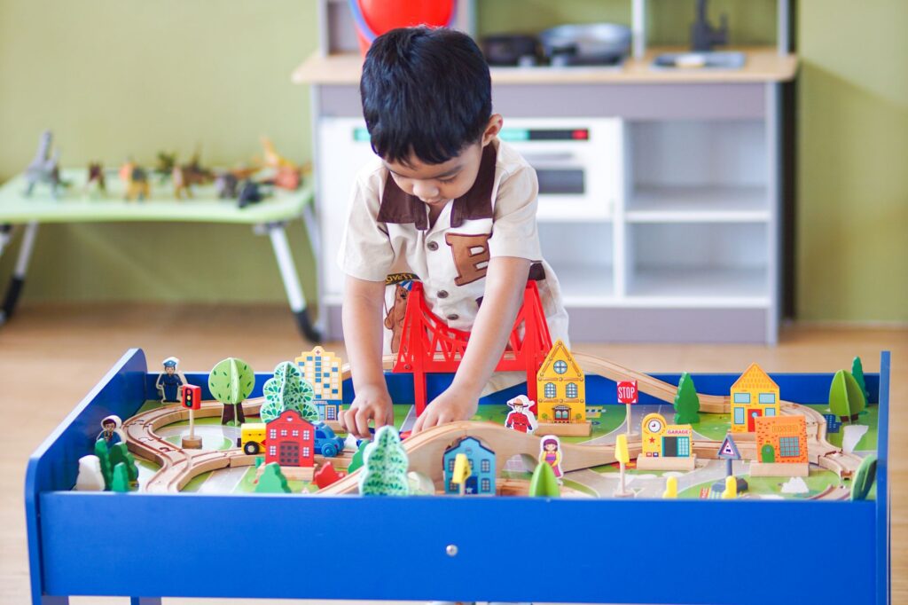 kindergarten children playing learning